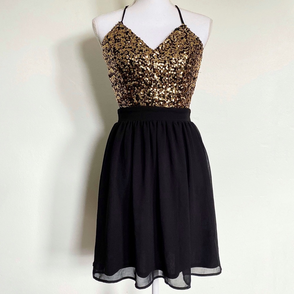 Nasty Gal Gold Sequin Open Back Mini Dress